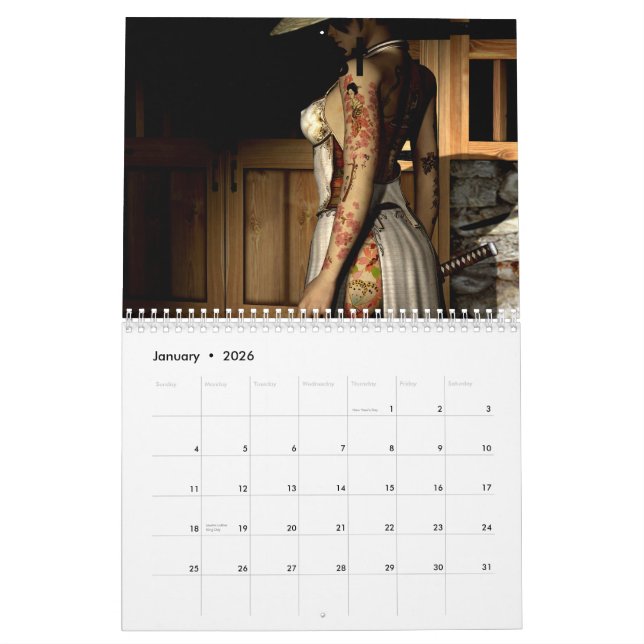 Calendrier Mural Tatouage asiatique, essai (Jan 2026)