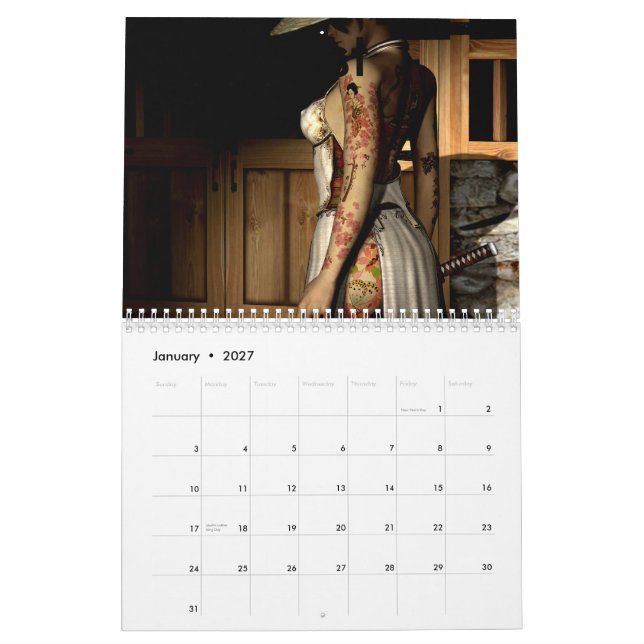 Calendrier Mural Tatouage asiatique, essai (Jan 2027)