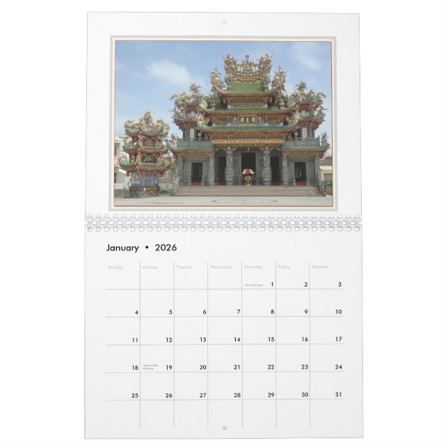 Calendrier Mural Temples de Taïwan (Jan 2026)