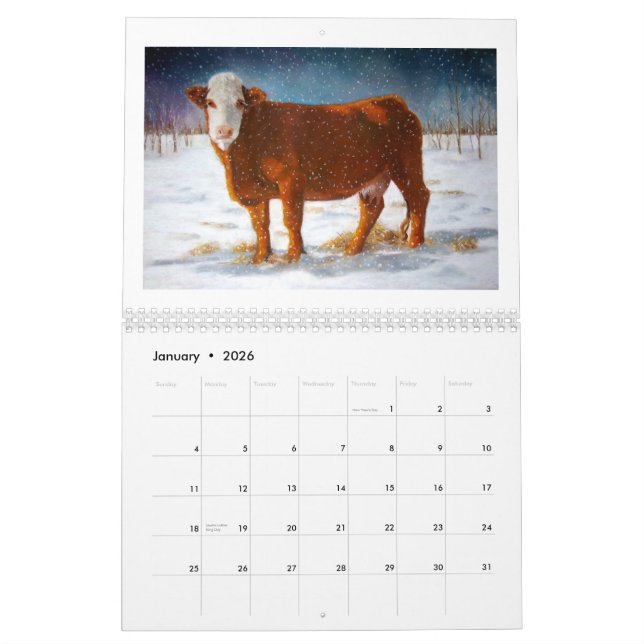 Calendrier Mural VACHES : Art original de divers bétail (Jan 2026)