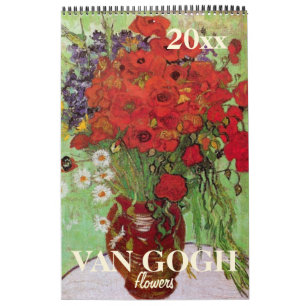 Calendrier Mural Van Gogh Fleurs avec Irises, Tournesols, Pépites