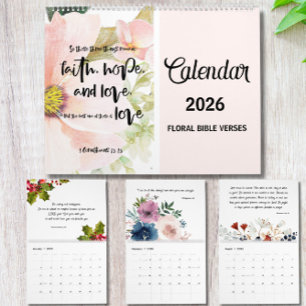 Calendrier mural verset biblique floral 2026