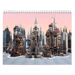 Calendrier Mural Ville de fantasy futuriste Art de paysage urbain S