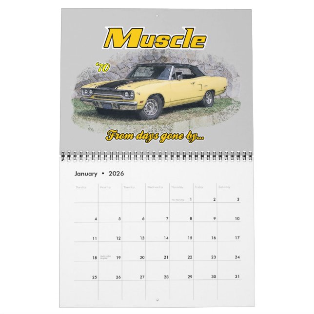 Calendrier Mural Voitures de muscle du passé (Jan 2026)