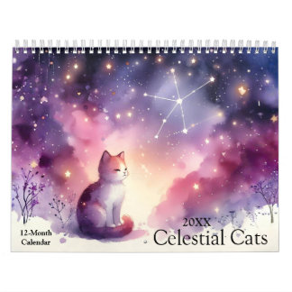 Calendrier Mystique aquarelle Chats célestes 2026 Mur