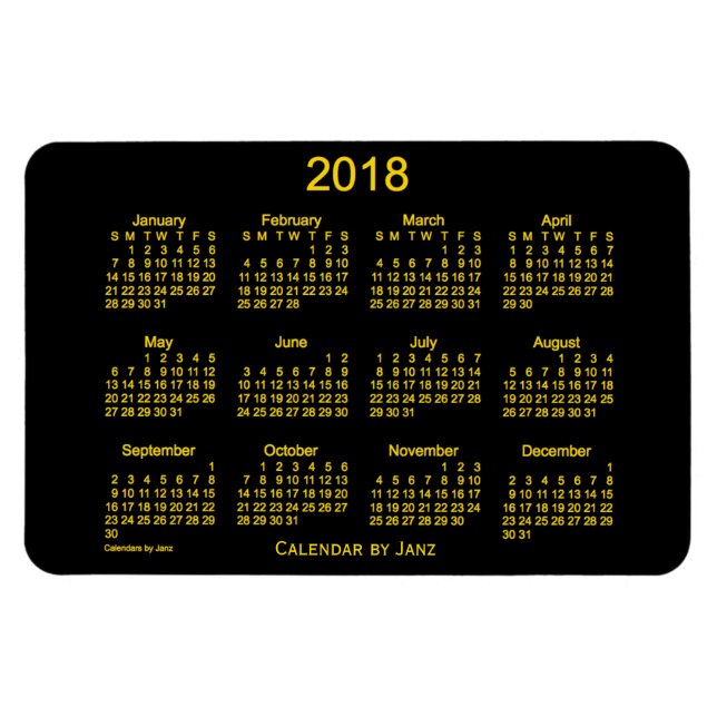 Calendrier Neon Gold 2018 par Janz 4x6 Magnet (Horizontal)