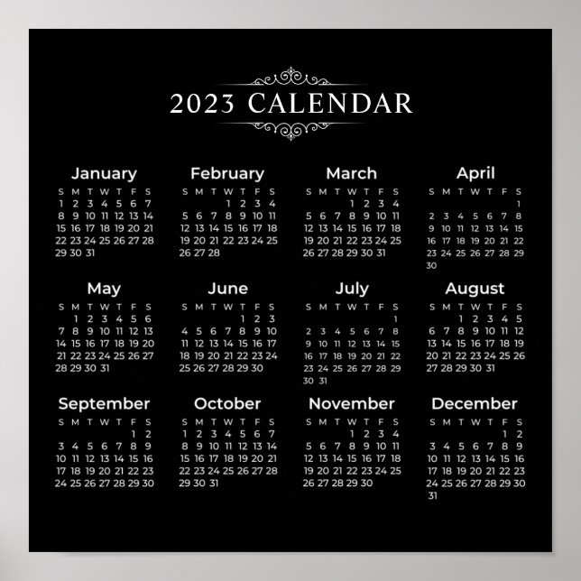 Calendrier Noir 2023 simple mais élégant | Poster (Devant)