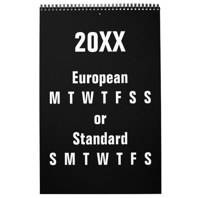 Calendrier Noir et blanc ~ Année modifiable (Protection)