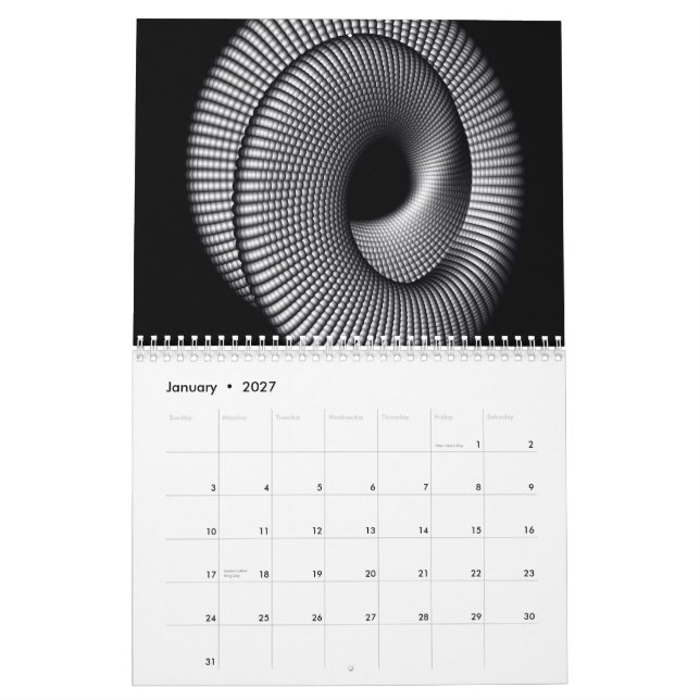 Calendrier noir et blanc de fractale (Jan 2027)