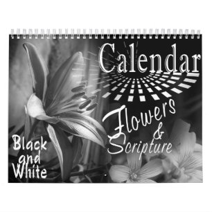 CALENDRIER NOIR ET BLANC D'ÉCRITURE SAINTE DE FLEURS ET DE