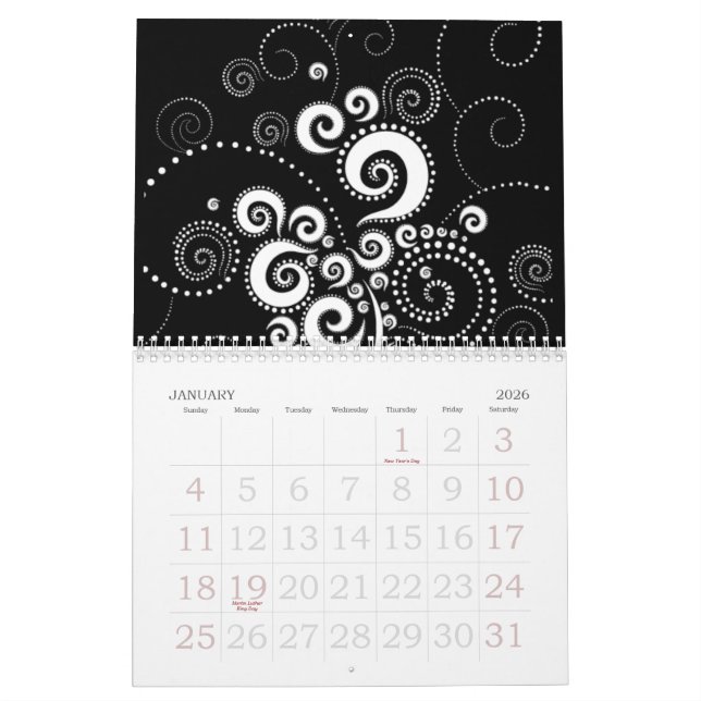 Calendrier noir et du blanc 2015 (Jan 2026)