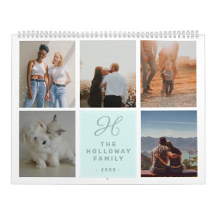 Calendrier Nom de famille moderne monogramme turquoise 17 pho
