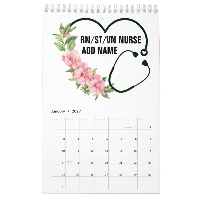 Calendrier Nom de l'infirmière étudiante-inscrite-vétéran (Jan 2027)