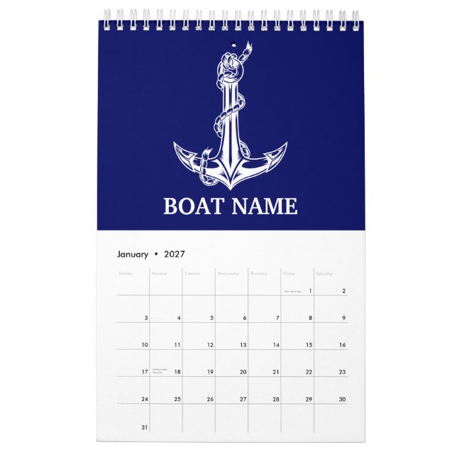 Calendrier Nom du bateau de la corde d'Ancre nautique vintage (Jan 2027)