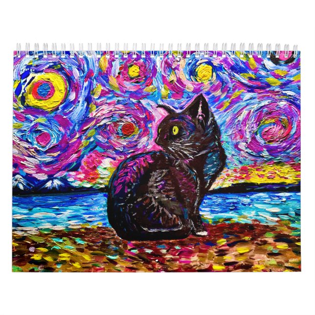 Calendrier Nuit étoilée de chat noir (Protection)