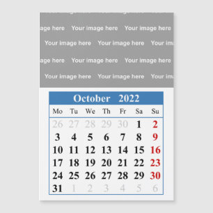 Calendrier octobre 2022 Carte magnétique