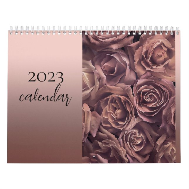 Calendrier or rose chic et tendance avec fleurs 2023 (Protection)