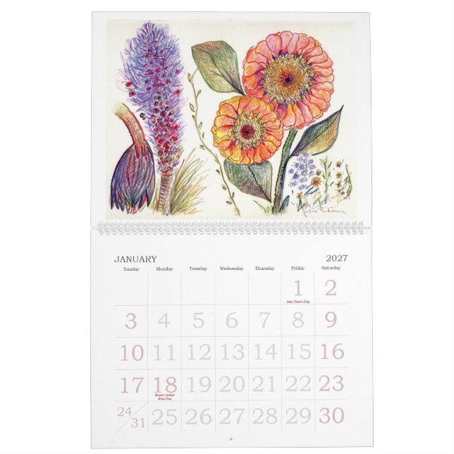 Calendrier Orchidées et d'autres fleurs (Jan 2027)