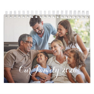 Calendrier Our Family 2026 Elegant Script Photo Design