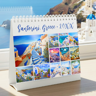 Calendrier Painting of Santorini Greece Travel Desk