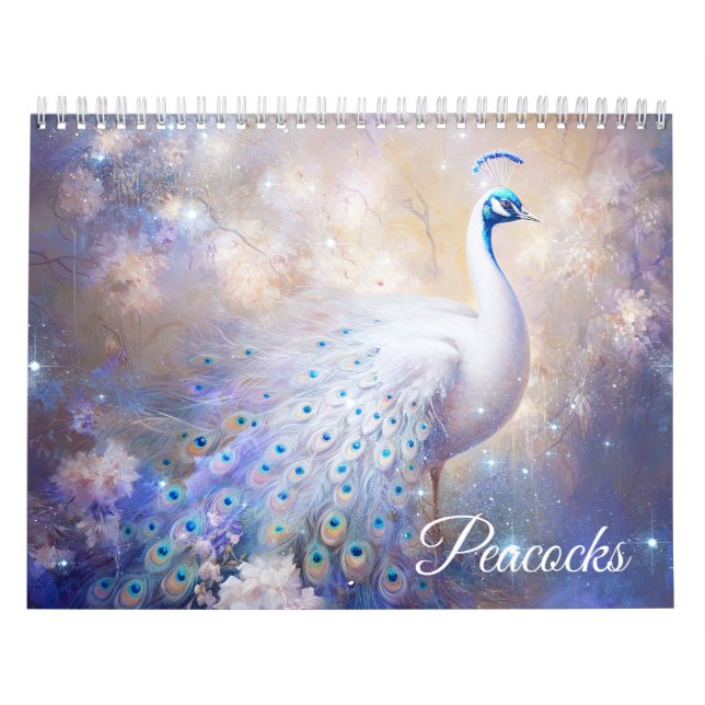 Calendrier Paons blancs fantastiques dans un style abstrait (Protection)
