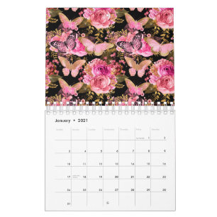Calendrier Papillon Rose Jardin Floral Fleur mignonne esthéti
