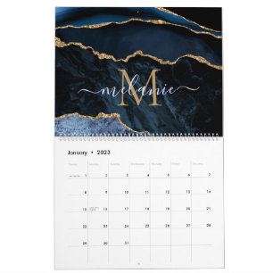 Calendrier Parties scintillant d'or bleu marine personnalisé 