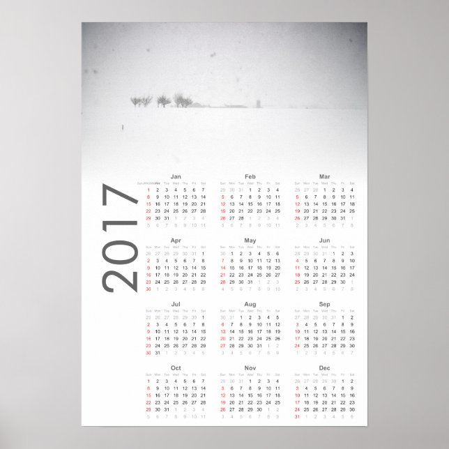 Calendrier paysage enneigé affiche 2017 (Devant)
