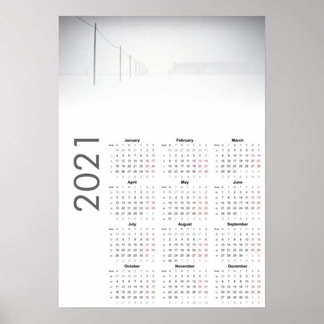 Calendrier paysage enneigé affiche 2021 Poster (Devant)