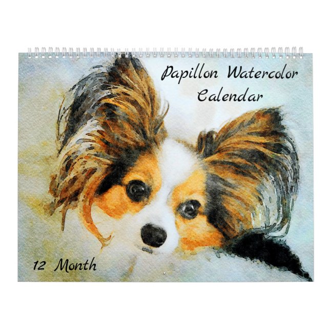 Calendrier Peinture à l'aquarelle de chien Papillon Adorable  (Protection)