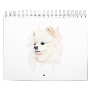 Calendrier Peinture aquarelle de chien Poméranie Mignon