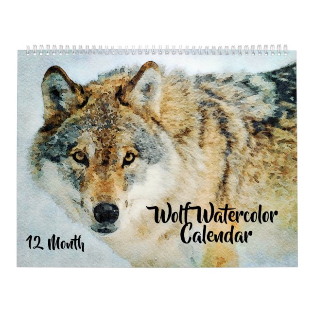 Calendrier Peinture Wolf Décor Aquarelle de 12 mois Loups (Protection)