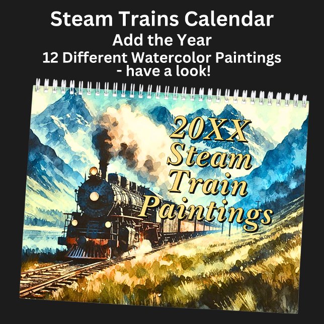 Calendrier Peintures à l'aquarelle du train à vapeur, (Créateur téléchargé)