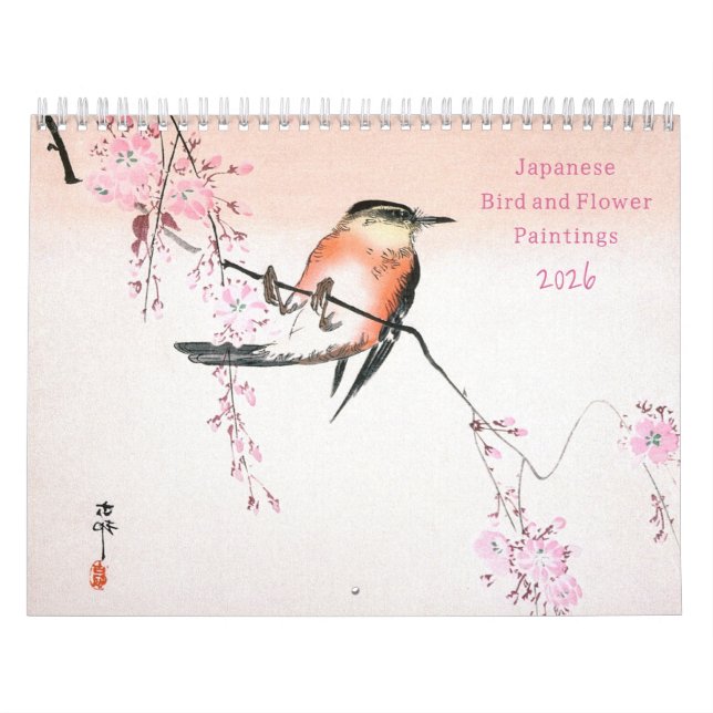 Calendrier Peintures japonaises d'oiseaux et de fleurs 2026 (Protection)