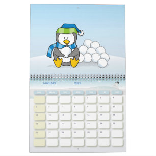 Calendrier Petit pingouin assis avec des boules de neige
