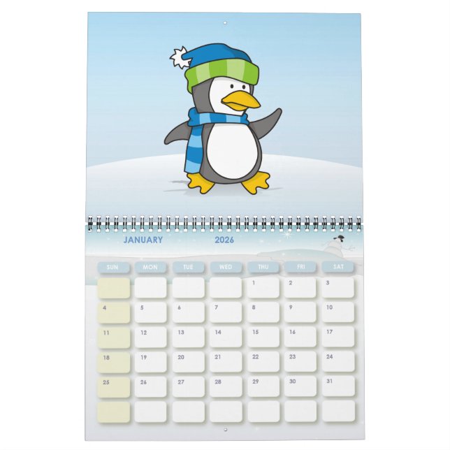 Calendrier Petit pingouin marchant sur la neige (Jan 2026)