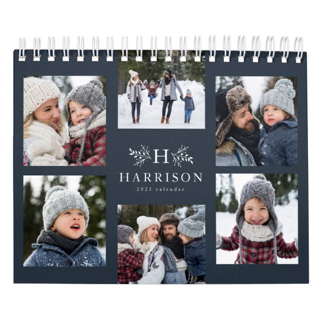 Calendrier Photo collage rustique marine bleu famille monogra (Protection)