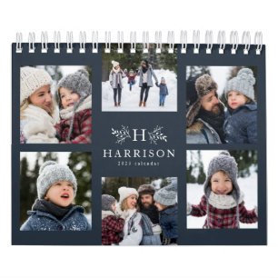 Calendrier Photo collage rustique marine bleu famille monogra