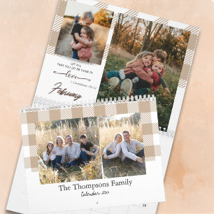 Calendrier Photo de famille en plaid beige avec verset bibliq