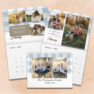 Calendrier Photo de famille en plaid bison bleu poussiéreux a