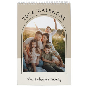 Calendrier Photo de famille minimaliste beige 2026 Mensuel