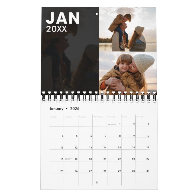 Calendrier photo de famille moderne Gris (Jan 2026)
