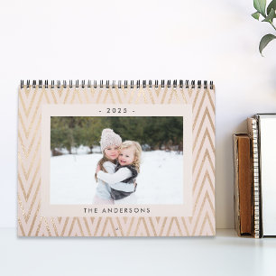 Calendrier Photo de famille moderne rose et or