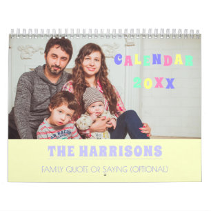 Calendrier Photo de famille Texte personnalisé Vintage Couleu