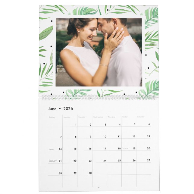 Calendrier Photo de l'année éditable des Feuilles tropicaux (Jun 2026)