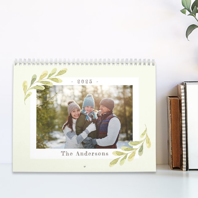 Calendrier photo famille de l'aquarelle verte (Créateur téléchargé)
