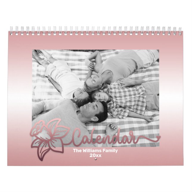 Calendrier photo famille, Fleur Rosegold modifiabl (Protection)
