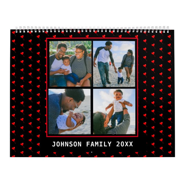 Calendrier Photos de famille Collage Coeur Balloon Motif Noir (Protection)