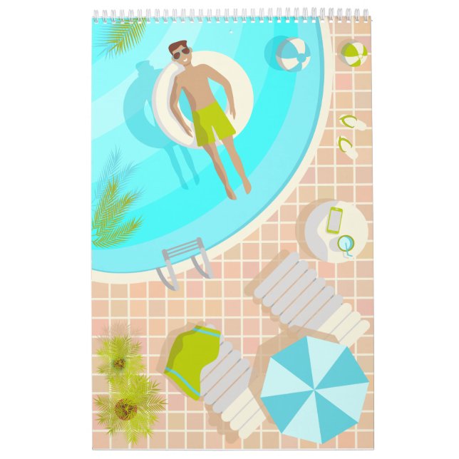 Calendrier Piscine mec sur la plage tropicale estivale vacanc (Protection)