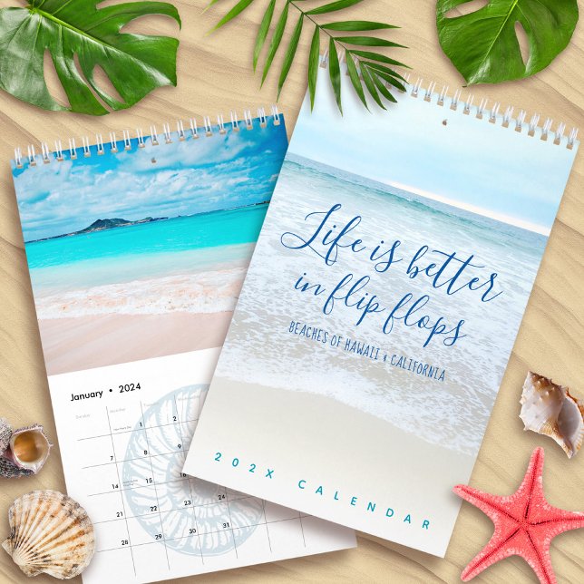 Calendrier Plages Hawaii California Flip Flops One Page (Créateur téléchargé)